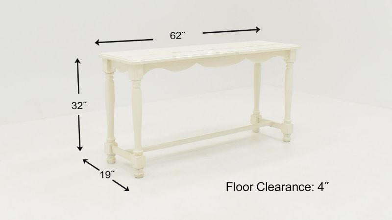 Dimension Details of the Bellevue Sofa Table in Off-White by Vintage Furniture | Home Furniture Plus Bedding