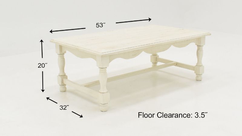 Dimension Details of the Bellevue Coffee Table in Off-White by Vintage Furniture | Home Furniture Plus Bedding