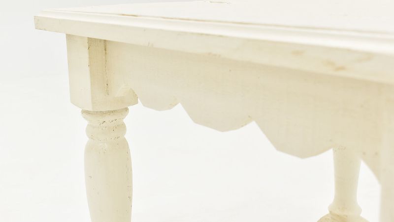 Close Up View of the Scalloped Apron on the Bellevue End Table in Off-White by Vintage Furniture | Home Furniture Plus Bedding
