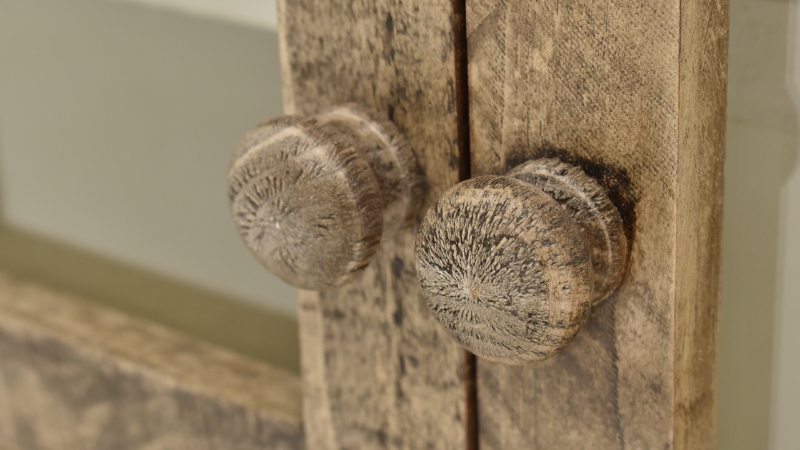 Close Up View of the Door Knobs on the Arche 4 Door Console Cabinet | Home Furniture Plus Bedding