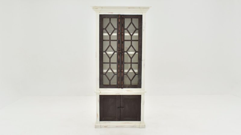Diamond Vitrine Cabinet by Vintage Furniture - White Base with Brown Doors | Home Furniture Plus Bedding
