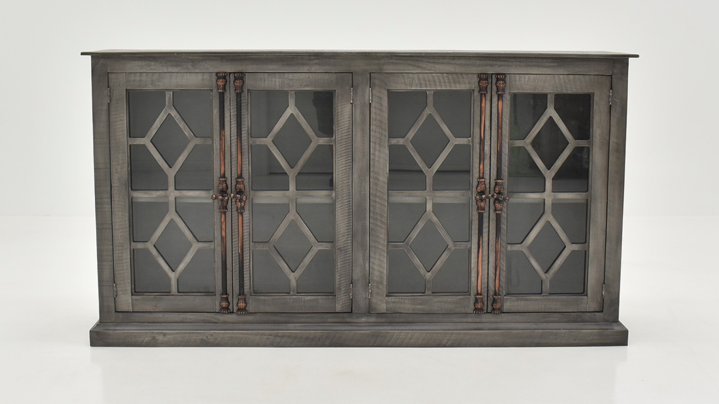 Front Facing View of the Diamond 4 Door Console Cabinet or TV Stand by Vintage - Gray | Home Furniture Plus Bedding