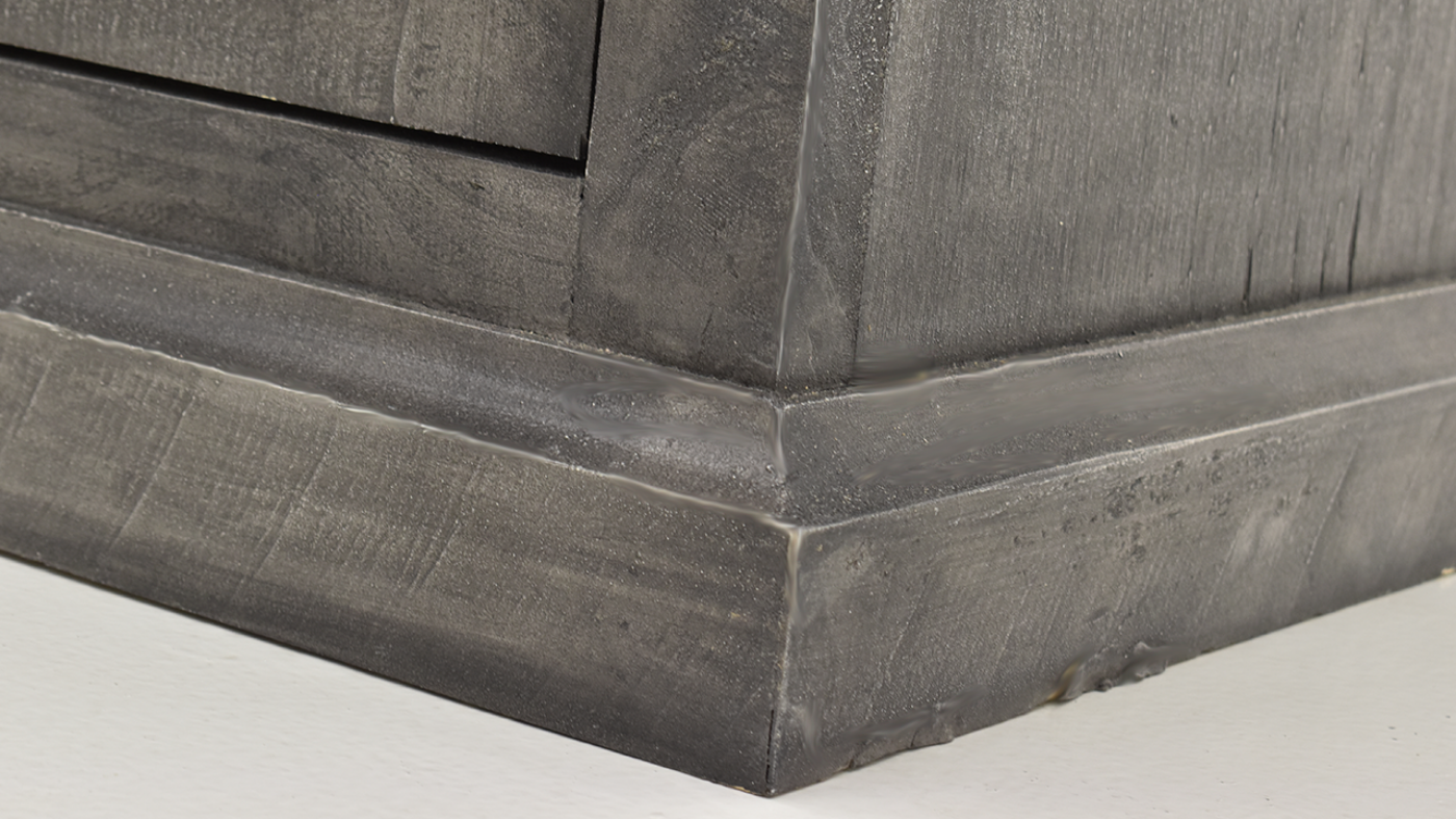 Close Up of the Close Up of the Corner Base Area on the Diamond 4 Door Console Cabinet or TV Stand by Vintage - Gray | Home Furniture Plus Bedding