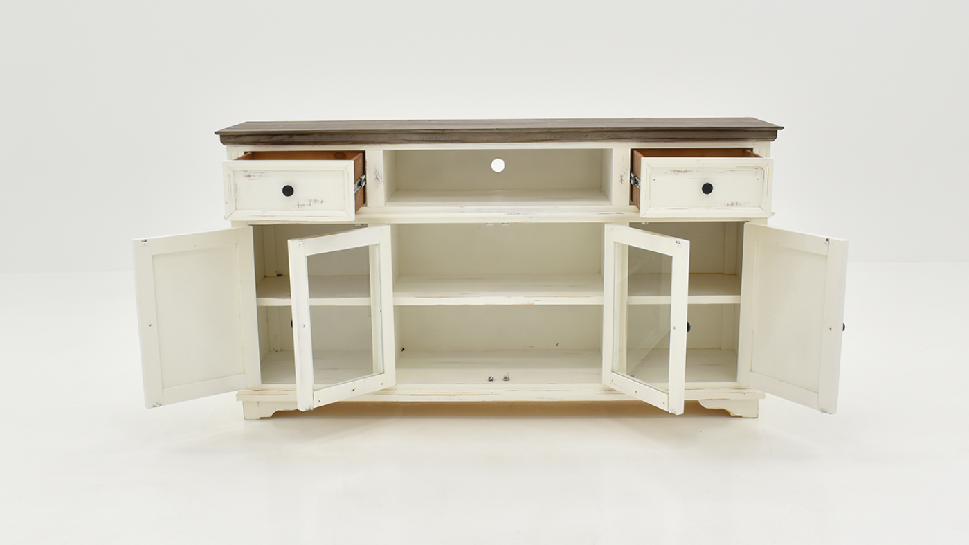 Charleston TV Stand Console Cabinet with Door Open, Front Facing - White | Home Furniture Plus Bedding