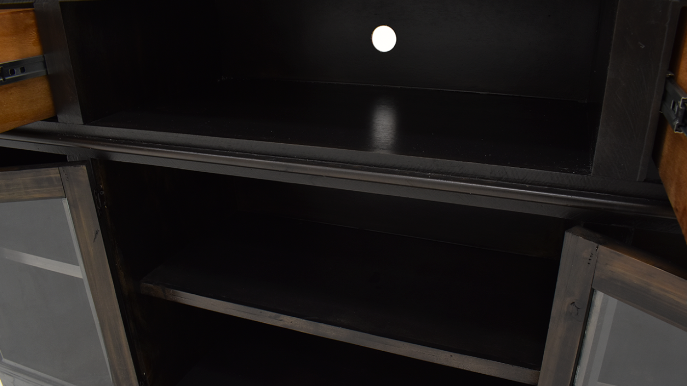 Interior of the Center Storage Space on the Charleston TV Stand Console Cabinet - Mink Brown | Home Furniture Plus Bedding	