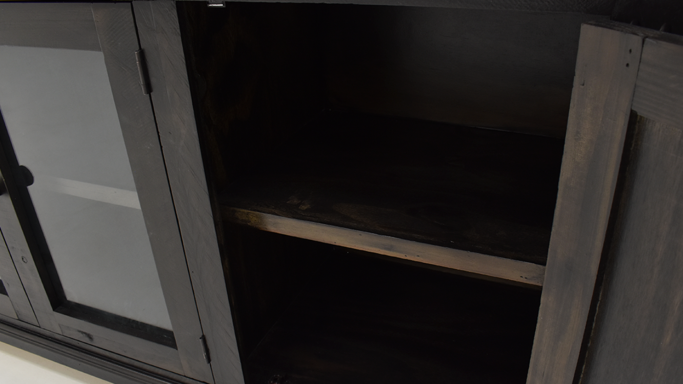 Interior of the Side Storage Spaces on the Charleston TV Stand Console Cabinet - Mink Brown | Home Furniture Plus Bedding	