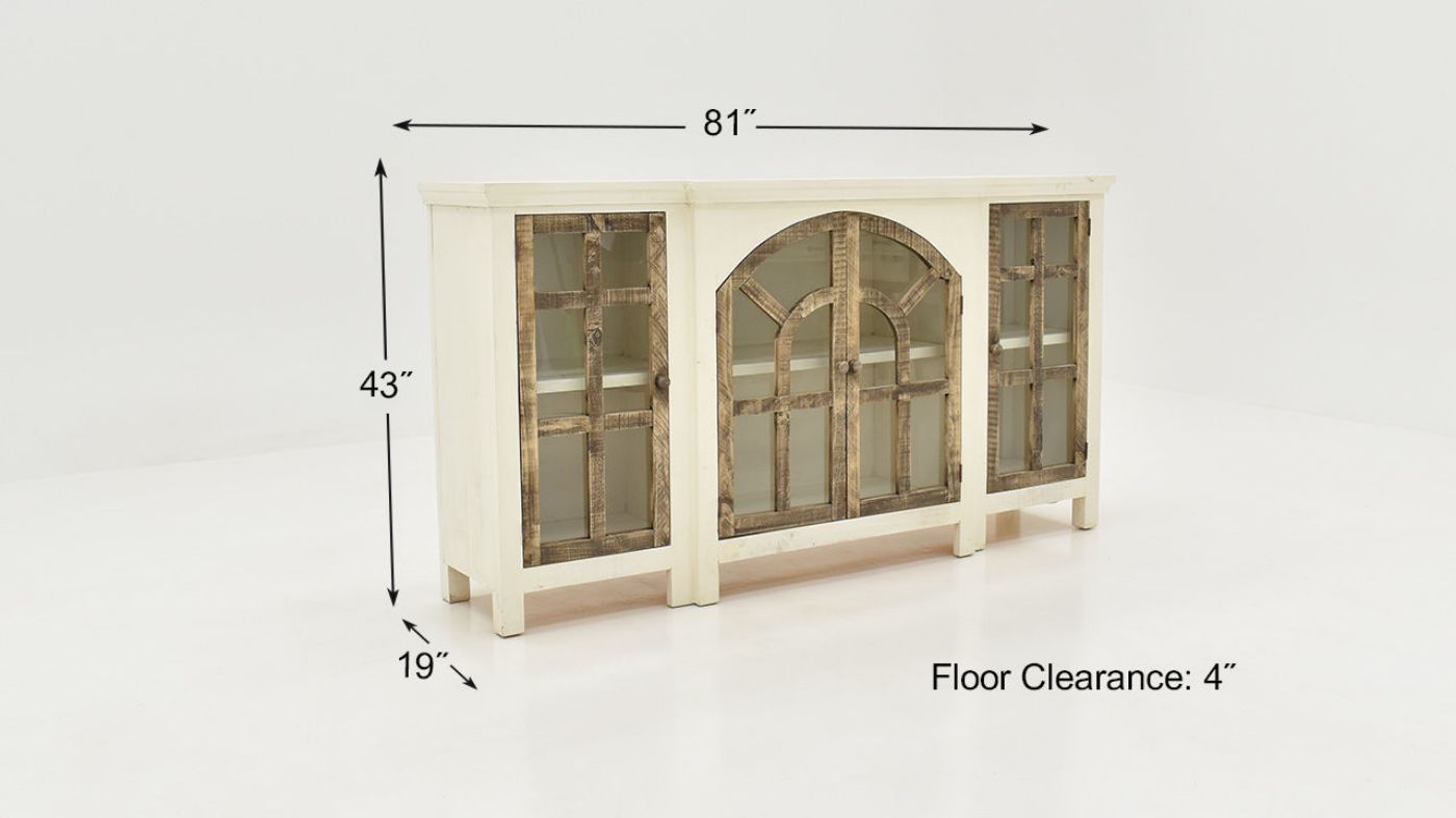 Dimension Details on the Arche 4 Door Console Cabinet in Two-Tone White and Brown by Vintage Furniture  | Home Furniture Plus Bedding