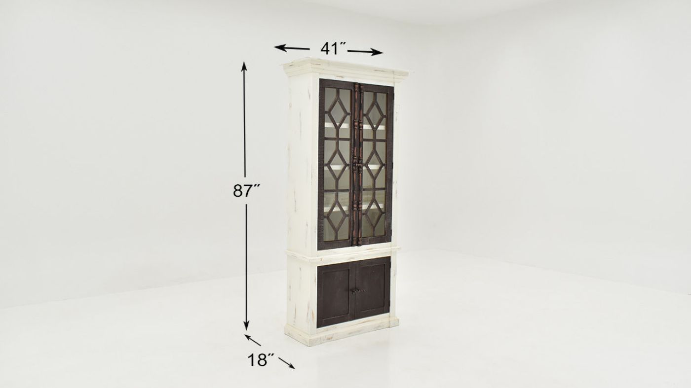 Dimension Details on the Diamond Vitrine Cabinet in White with Brown Doors by Vintage Furniture | Home Furniture Plus Bedding