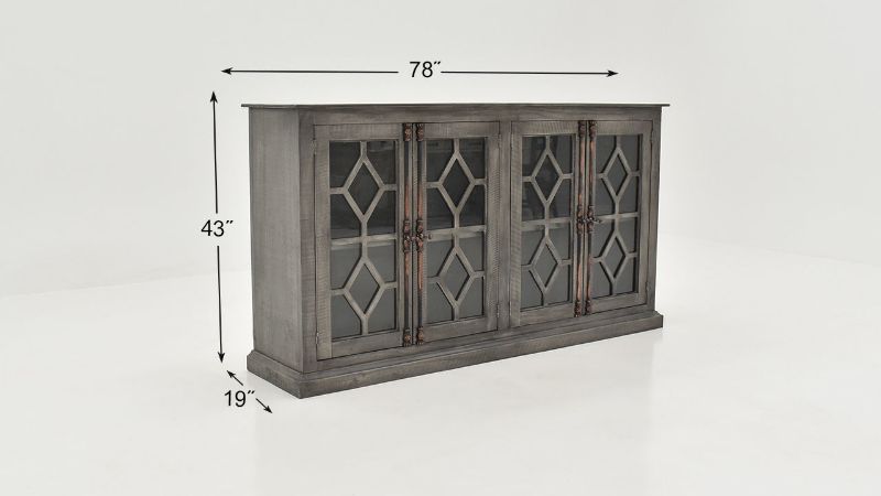 Dimension Details of the Diamond 4 Door Console Cabinet in Gray by Vintage | Home Furniture Plus Bedding