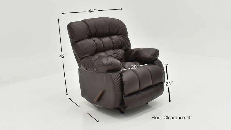 Dimension Details of the Nevada Rocker Recliner in Chocolate Brown by Behold Home | Home Furniture Plus Bedding