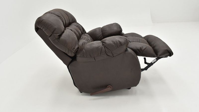 Side View with Foot Opened on the Nevada Rocker Recliner in Chocolate Brown by Behold Home | Home Furniture Plus Bedding