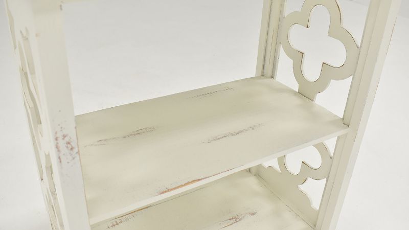 Close Up View of the Shelf on the Clover Side Table in Off-White by Vintage Furniture | Home Furniture Plus Bedding