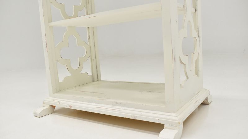Close Up View of the Lower Shelf on the Clover Side Table in Off-White by Vintage Furniture | Home Furniture Plus Bedding