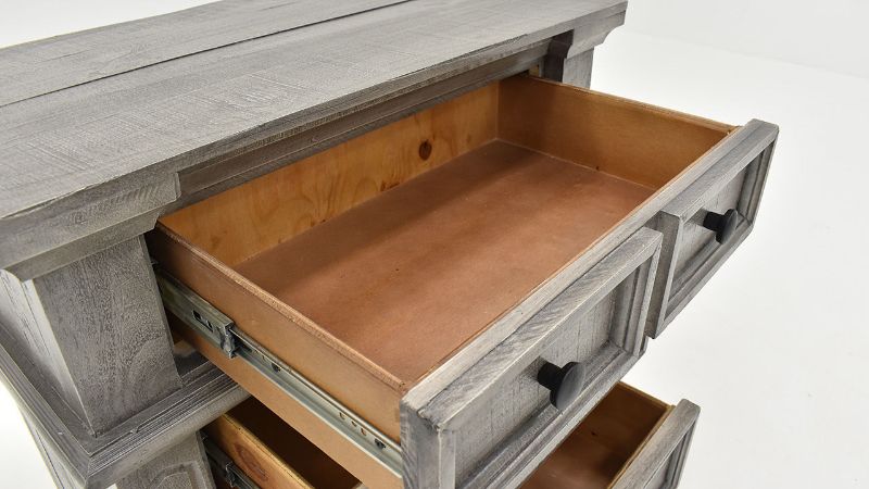 Close Up View with Open Drawers of the Gabriella Nightstand in Terra Gray by Vintage Furniture | Home Furniture Plus Bedding