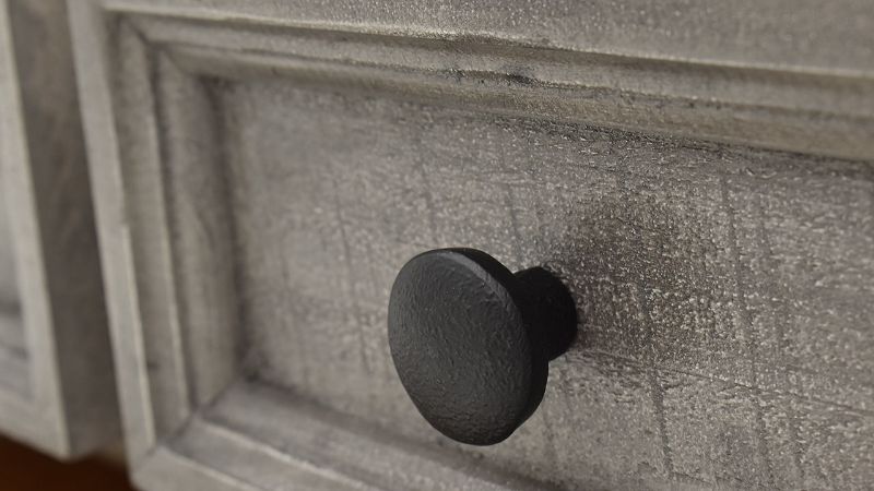 Close Up View  of the Knob on the  Gabriella Nightstand in Terra Gray by Vintage Furniture | Home Furniture Plus Bedding