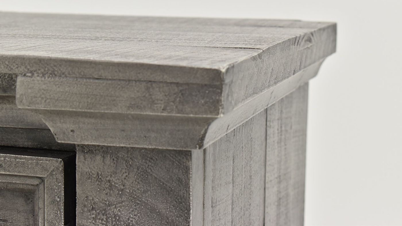 Close Up View of the Top Corner  of the Gabriella Chest of Drawers in Terra Gray by Vintage Furniture | Home Furniture Plus Bedding