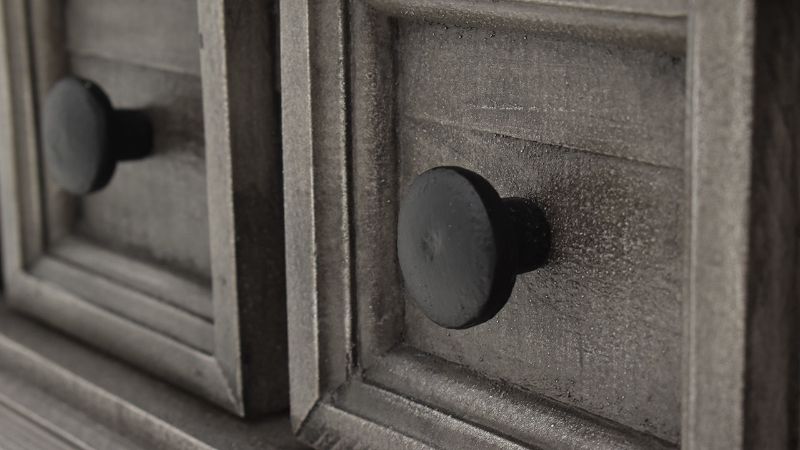 Close Up View of the Knobs on the Gabriella Chest of Drawers in Terra Gray by Vintage Furniture | Home Furniture Plus Bedding