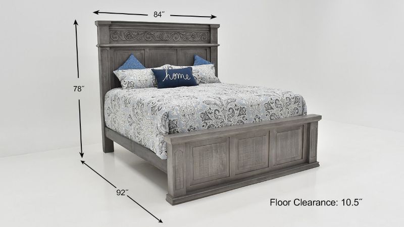 Dimension Details of the Gabriella King Size Panel Bed in Terra Gray by Vintage Furniture | Home Furniture Plus Bedding