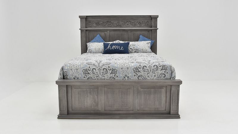 View from the Foot of the Gabriella King Size Panel Bed in Terra Gray by Vintage Furniture | Home Furniture Plus Bedding