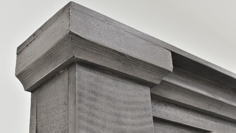 Close Up View of the Upper Pilaster on the Gabriella King Size Panel Bed in Terra Gray by Vintage Furniture | Home Furniture Plus Bedding