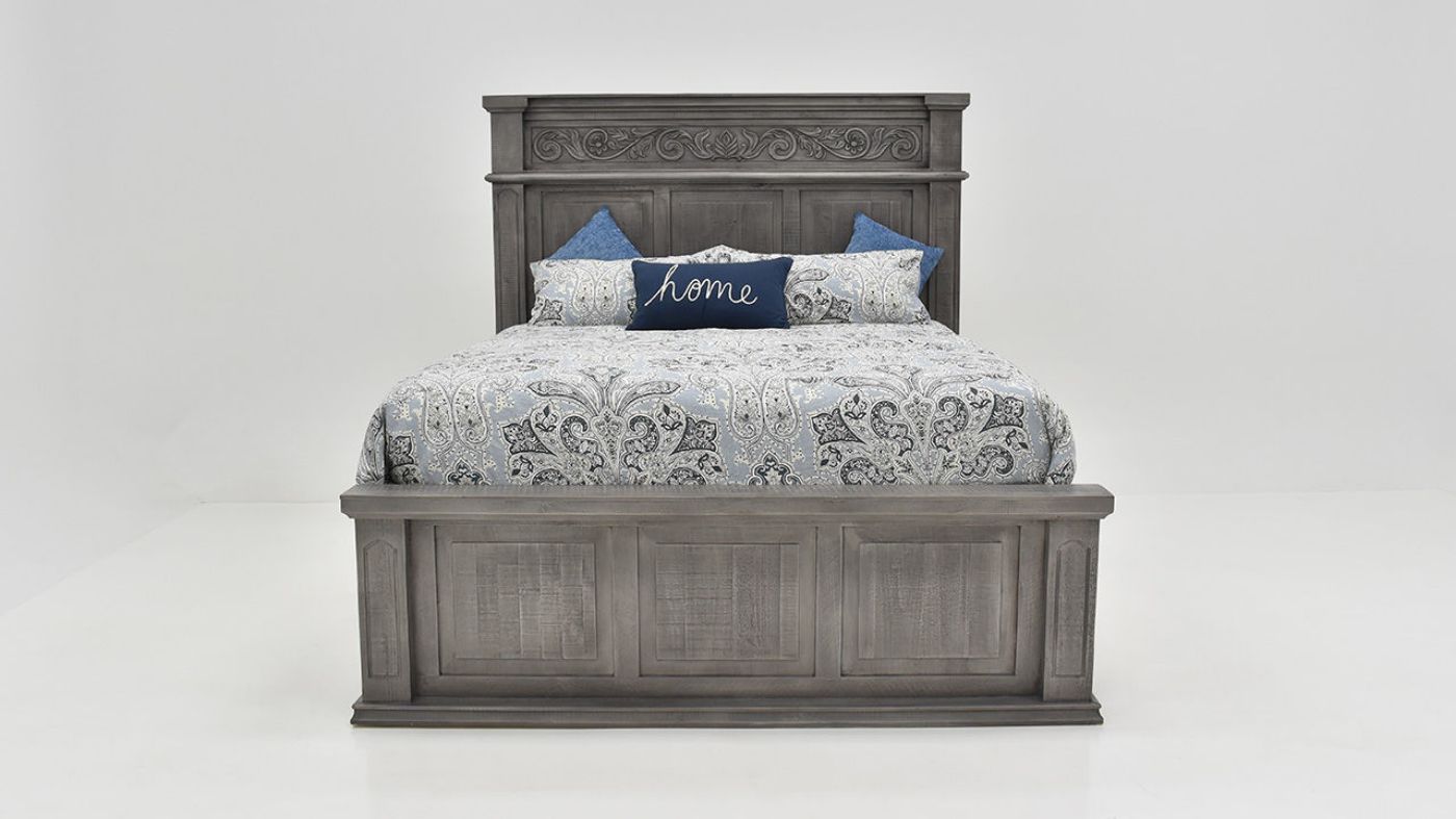 View from the Foot of the Gabriella Queen Size Panel Bed in Terra Gray by Vintage Furniture | Home Furniture Plus Bedding