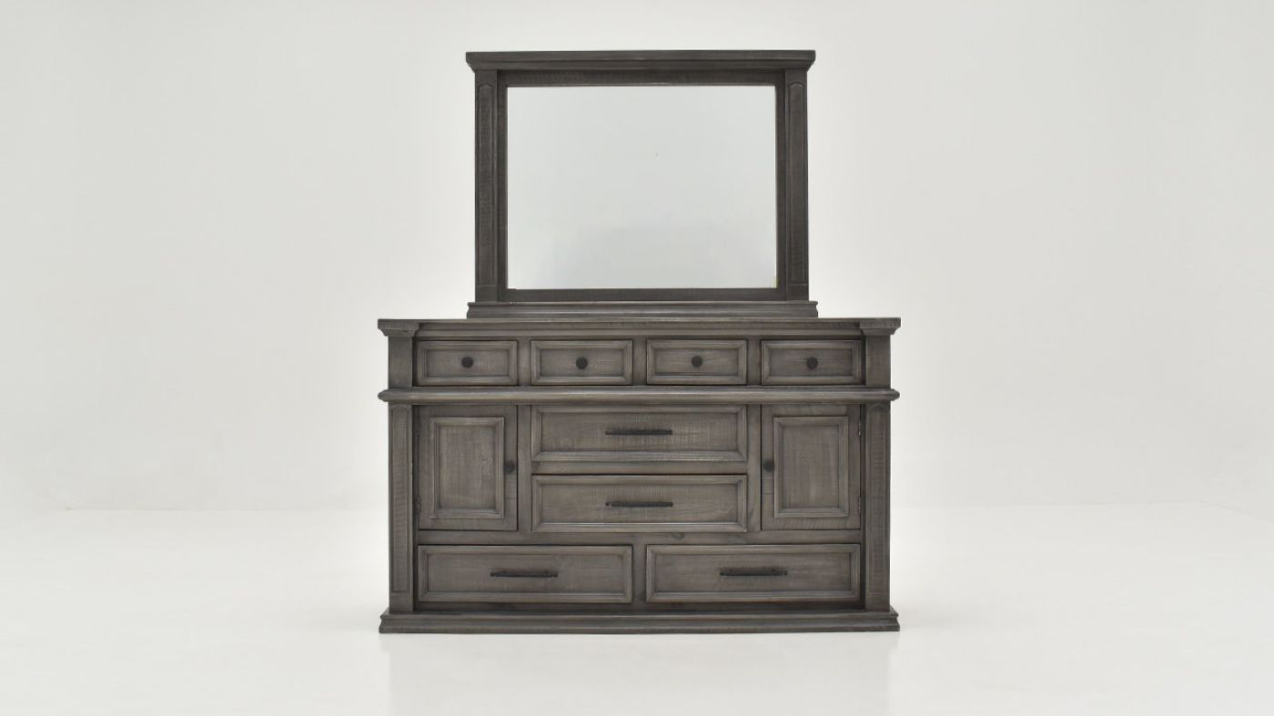 Front Facing View of the Dresser with Mirror in Terra Gray by Vintage Furniture | Home Furniture Plus Bedding