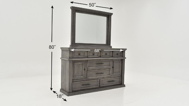 Dimension Details of the Gabriella Dresser with Mirror in Terra Gray by Vintage Furniture | Home Furniture Plus Bedding