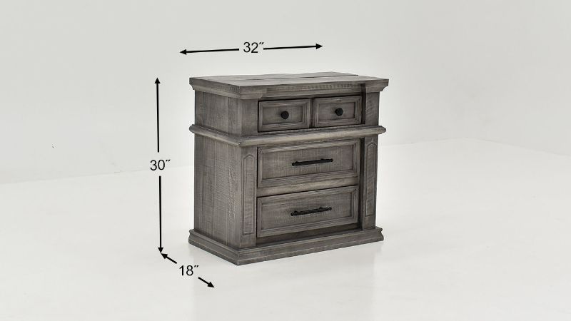 	Dimension Details of the Gabriella Nightstand in Terra Gray by Vintage Furniture | Home Furniture Plus Bedding