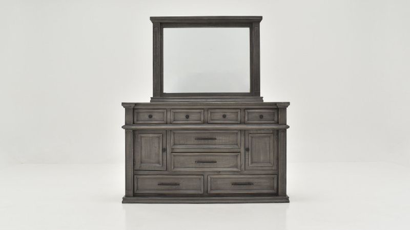 Front Facing View of the Gabriella Dresser with Mirror in Terra Gray by Vintage Furniture | Home Furniture Plus Bedding