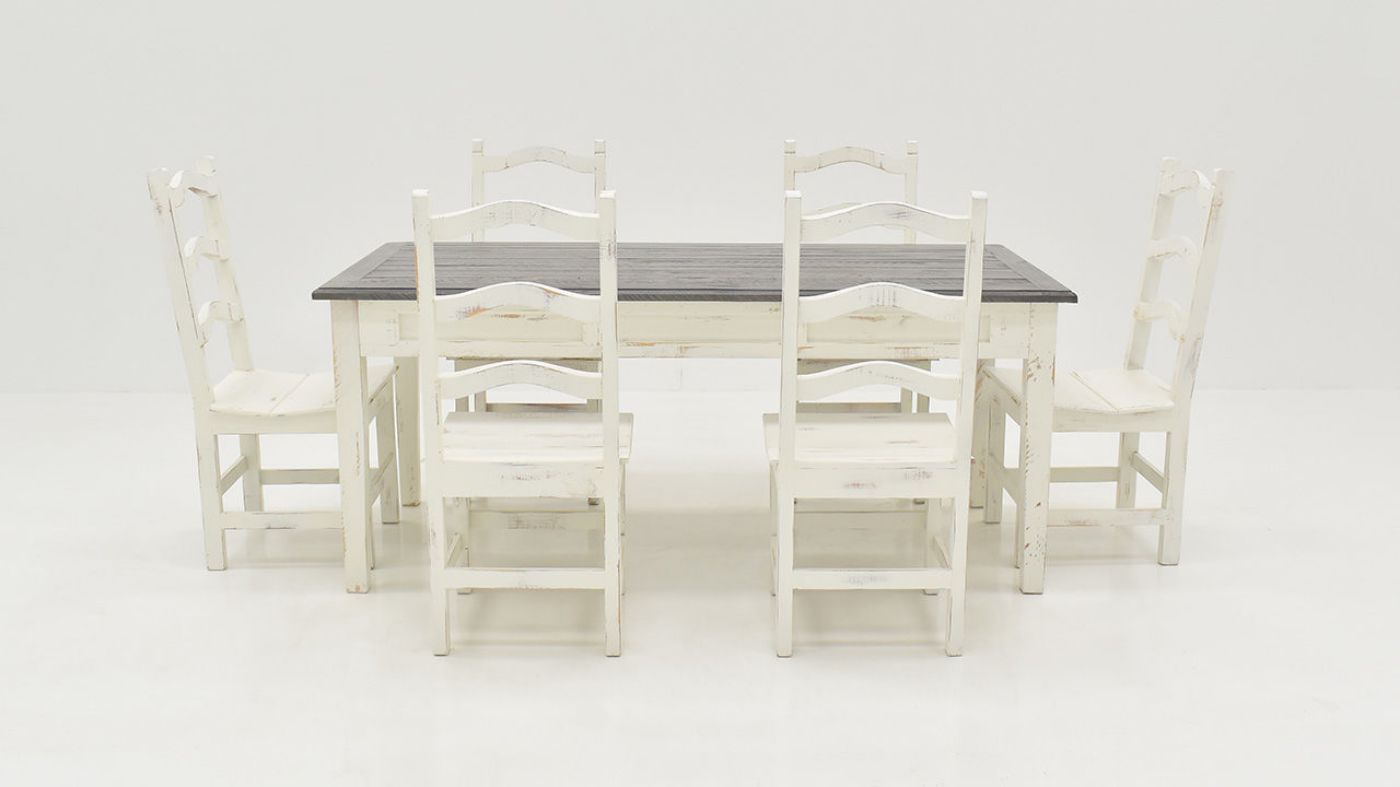 Group View of the Winchester 7 Piece Dining Table Set in Off White by Vintage Furniture | Home Furniture Plus Bedding