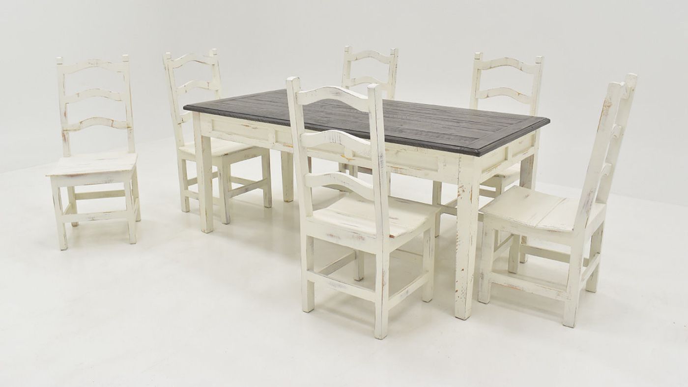 Group View of the Winchester 7 Piece Dining Table Set in Off White by Vintage Furniture | Home Furniture Plus Bedding