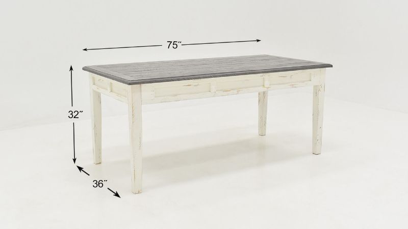 Dimension Details of the Winchester Dining Table in Off White by Vintage Furniture | Home Furniture Plus Bedding