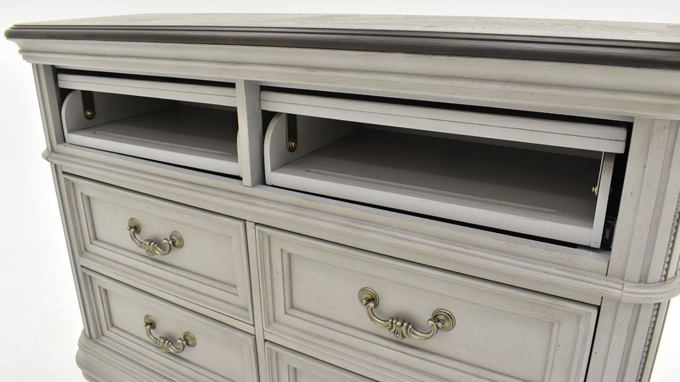 Slightly Angled  Close Up View of the Keystone TV Stand in Gray by Avalon Furniture | Home Furniture Plus Bedding