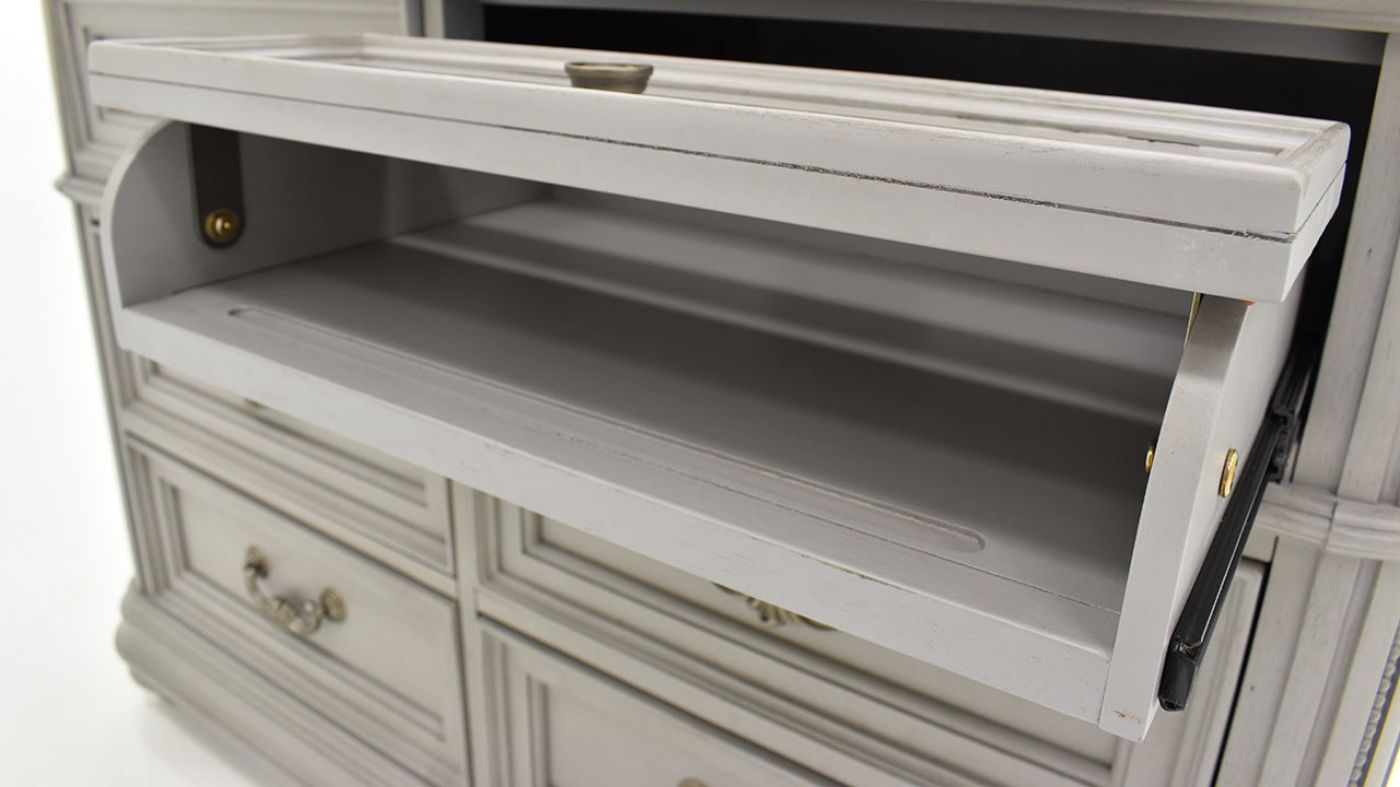 Slightly Angled  Close Up View of the Keystone TV Stand in Gray by Avalon Furniture | Home Furniture Plus Bedding