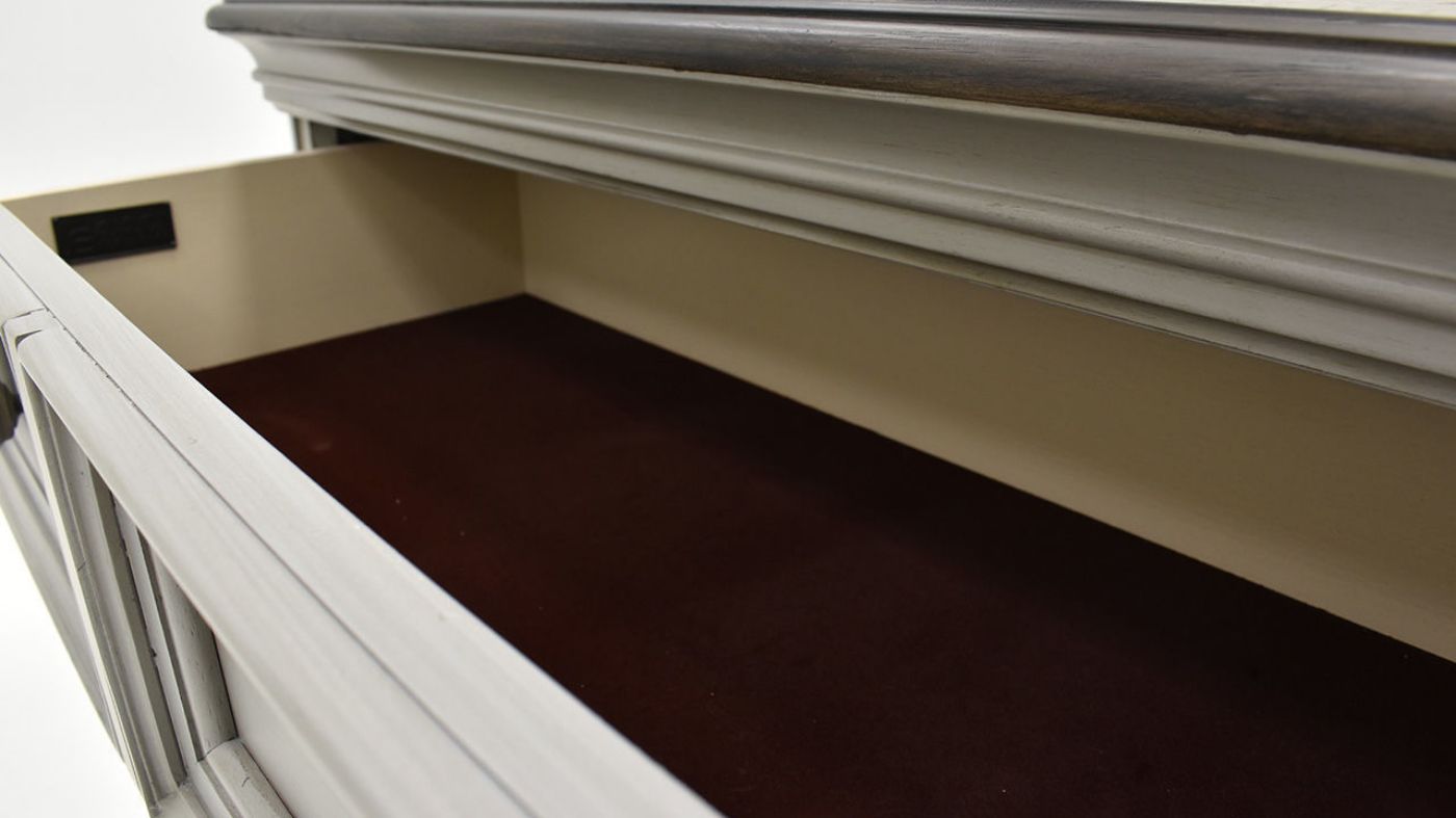 View of the Drawer Interior of the  Keystone Chest of Drawers in Gray  by Avalon Furniture | Home Furniture Plus Bedding