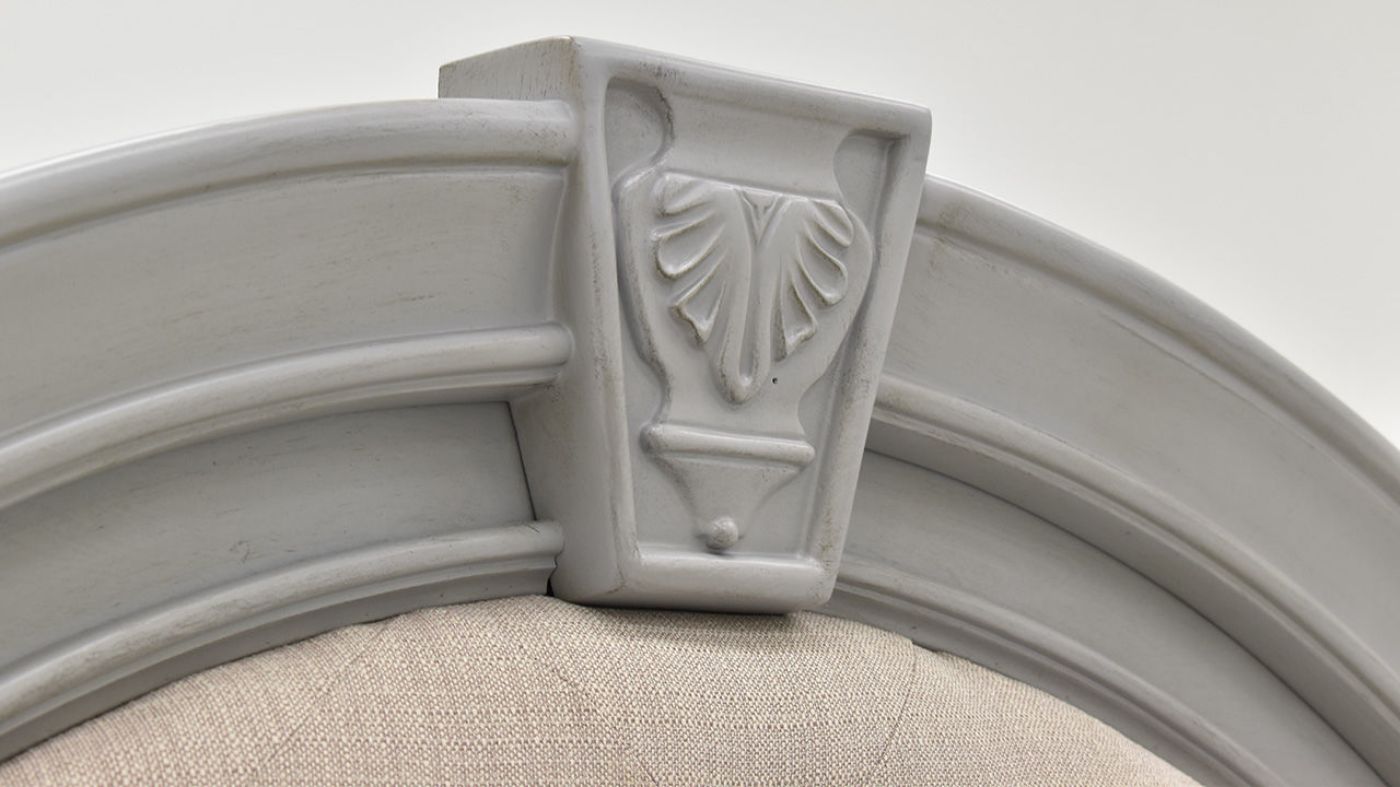 Close Up Headboard View  of the Keystone King Size Upholstered Storage Bed in Gray by Avalon Furniture | Home Furniture Plus Bedding