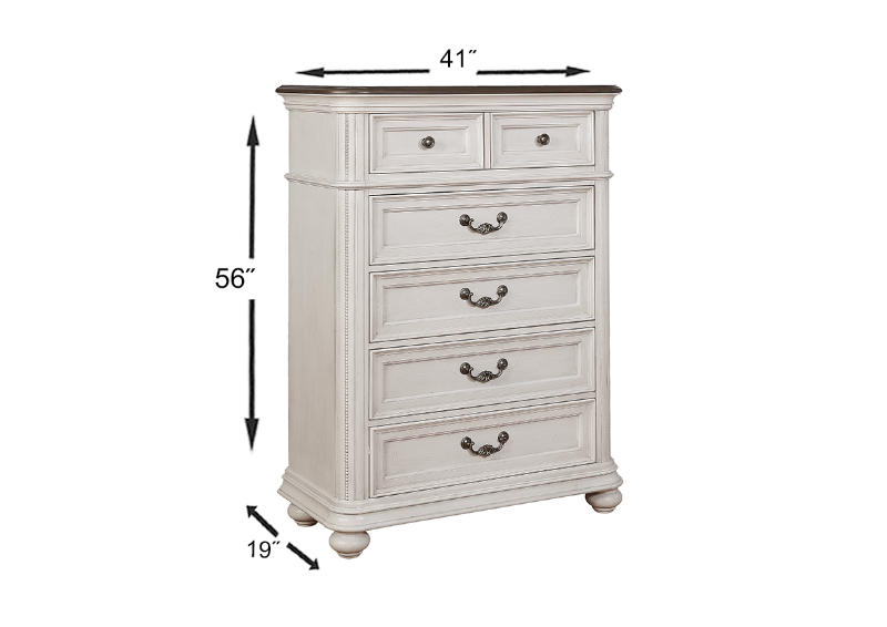 Dimension Details on the White Keystone Chest of Drawers at an Angle | Home Furniture Plus Mattress