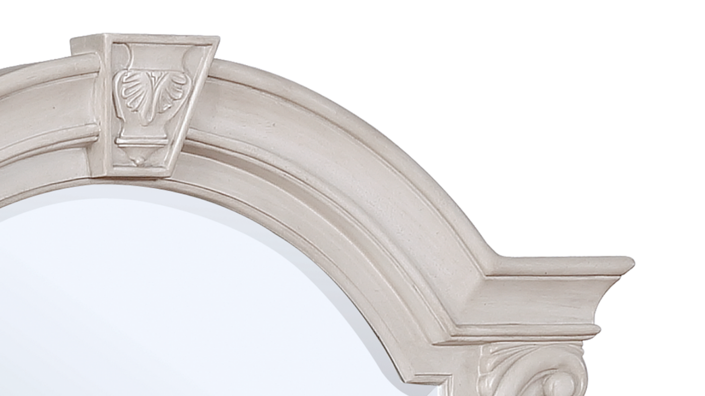 Close Up of the top of the White Keystone Dresser and Mirror | Home Furniture Plus Mattress