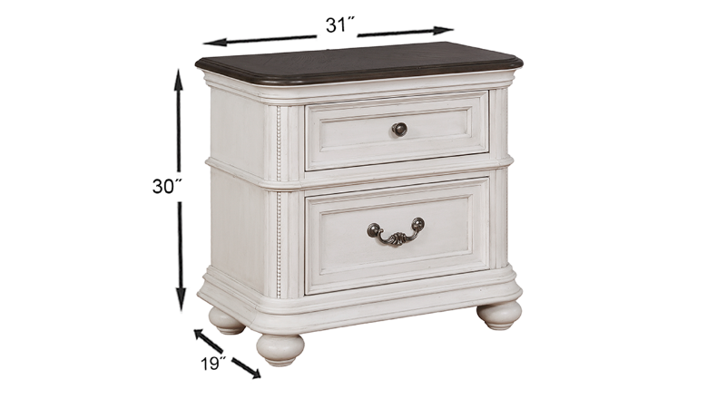 Dimensions of the White Keystone Nightstand at an Angle | Home Furniture Plus Mattress