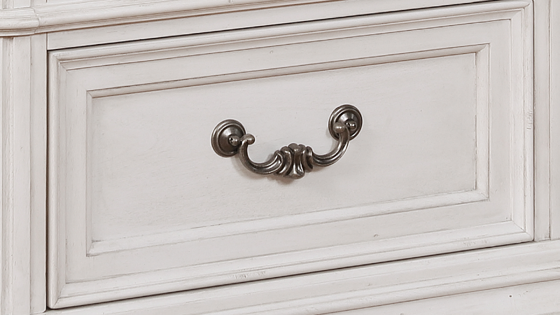 Close up of the Drawer Pull on the White Keystone Nightstand| Home Furniture Plus Mattress