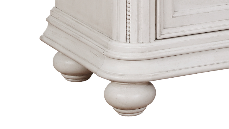 Close up of the Feet on the White Keystone Nightstand| Home Furniture Plus Mattress
