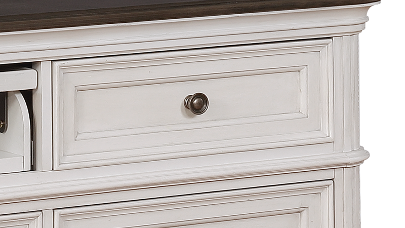 Close Up of the Drawer Knob on the White Keystone TV Stand at an Angle | Home Furniture Plus Mattress