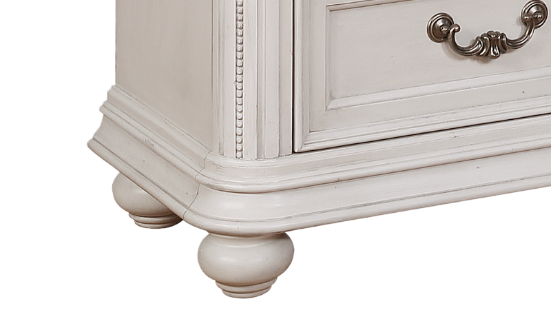 Close Up of the Bottom Corner of the White Keystone TV Stand at an Angle | Home Furniture Plus Mattress