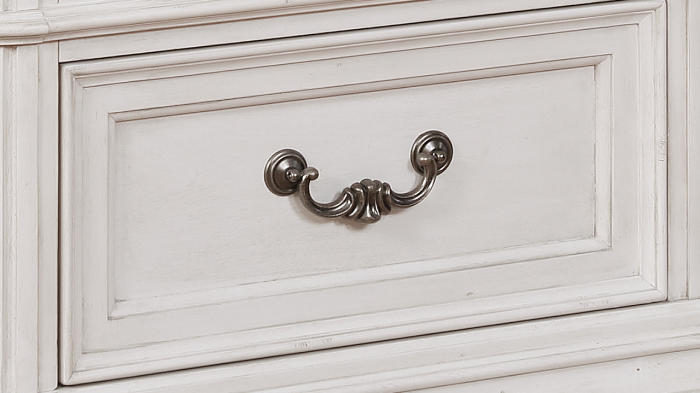 White Keystone Bedroom Set Showing a Close Up of the Drawer Pull on the Nightstand| Home Furniture Plus Mattress