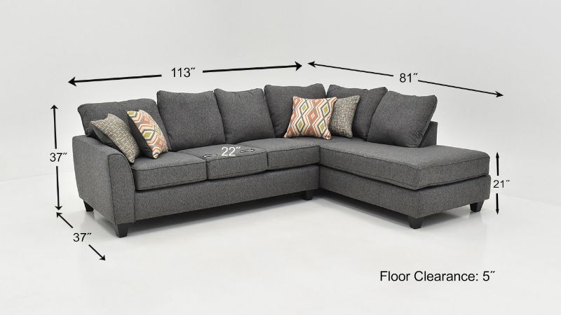 Dimension Details of the Endurance Sectional Sofa in Gray by Albany Industries | Home Furniture Plus Bedding