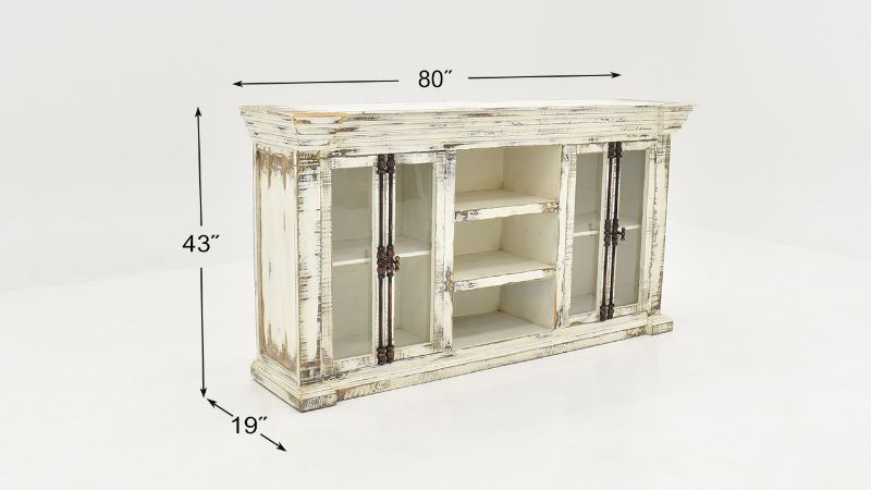 Dimension Details of the Maverick 4 Door Buffet Cabinet in Off-White by Vintage Furniture | Home Furniture Plus Bedding