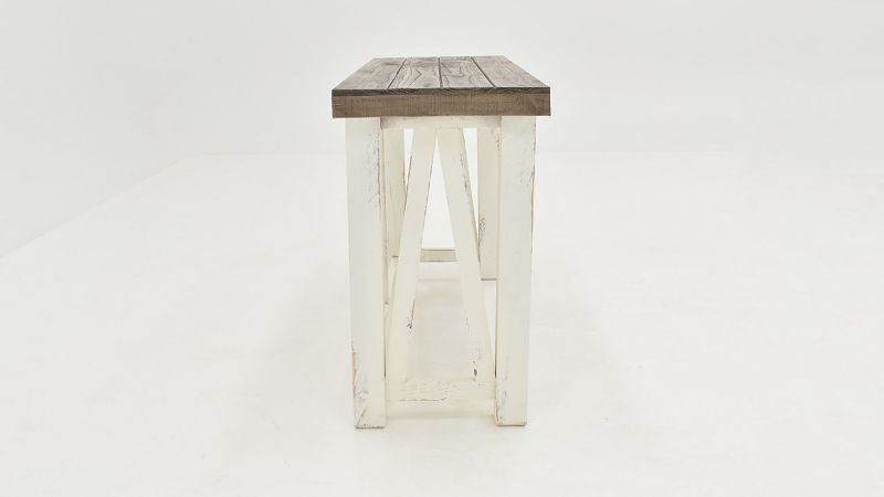 Side View of the Spencer Sofa Table in Off-White by Vintage Furniture |Home Furniture Plus Bedding