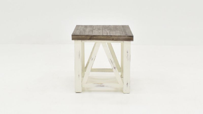 Side View of the Spencer End Table in Off-White by Vintage Furniture |Home Furniture Plus Bedding