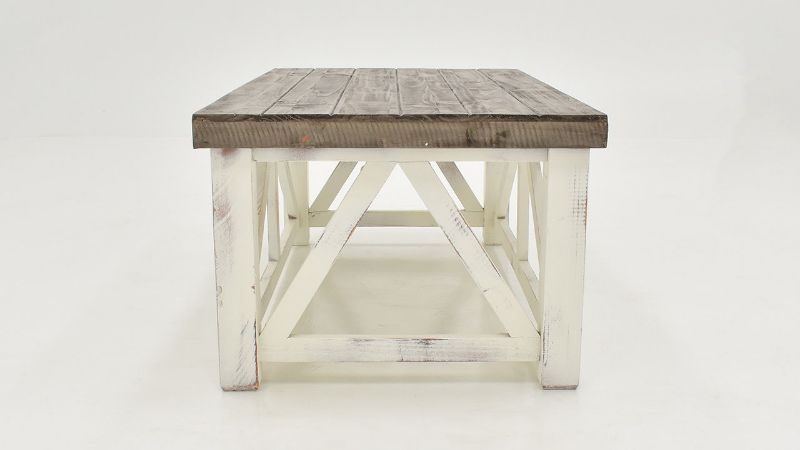 Side View of the Spencer Coffee Table in Off-White by Vintage Furniture |Home Furniture Plus Bedding