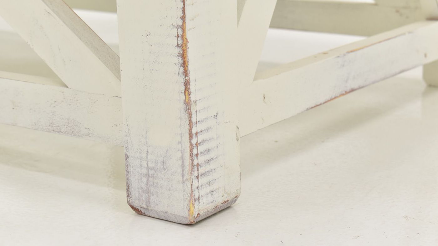 Close Up View of the Leg on the Spencer Coffee Table in Off-White by Vintage Furniture |Home Furniture Plus Bedding